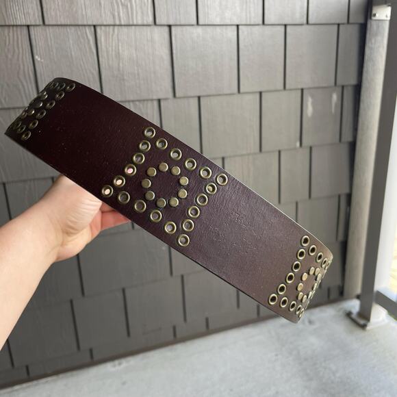 y2k Express vintage 00\'s brown leather studded belt boho western size small main image 5
